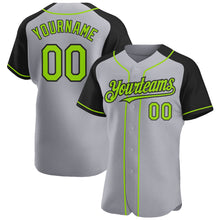 Load image into Gallery viewer, Custom Gray Neon Green-Black Authentic Raglan Sleeves Baseball Jersey
