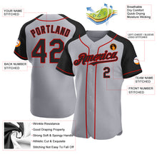 Load image into Gallery viewer, Custom Gray Black-Red Authentic Raglan Sleeves Baseball Jersey