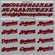 Load image into Gallery viewer, Custom Gray Black-Red Authentic Raglan Sleeves Baseball Jersey