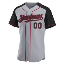 Load image into Gallery viewer, Custom Gray Black-Crimson Authentic Raglan Sleeves Baseball Jersey