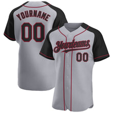 Load image into Gallery viewer, Custom Gray Black-Crimson Authentic Raglan Sleeves Baseball Jersey