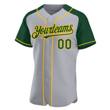 Load image into Gallery viewer, Custom Gray Green-Gold Authentic Raglan Sleeves Baseball Jersey