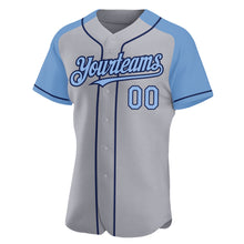 Load image into Gallery viewer, Custom Gray Light Blue-Navy Authentic Raglan Sleeves Baseball Jersey