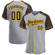 Load image into Gallery viewer, Custom Gray Brown-Yellow Authentic Raglan Sleeves Baseball Jersey