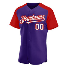 Load image into Gallery viewer, Custom Purple White-Red Authentic Raglan Sleeves Baseball Jersey