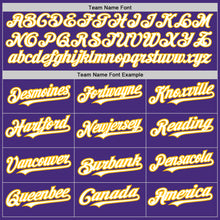 Load image into Gallery viewer, Custom Purple White-Gold Authentic Raglan Sleeves Baseball Jersey