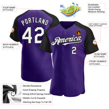 Load image into Gallery viewer, Custom Purple White-Black Authentic Raglan Sleeves Baseball Jersey