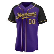 Load image into Gallery viewer, Custom Purple Old Gold-Black Authentic Raglan Sleeves Baseball Jersey