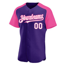Load image into Gallery viewer, Custom Purple White-Pink Authentic Raglan Sleeves Baseball Jersey