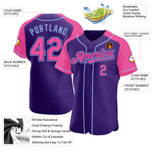 Load image into Gallery viewer, Custom Purple Pink-Light Blue Authentic Raglan Sleeves Baseball Jersey