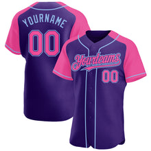 Load image into Gallery viewer, Custom Purple Pink-Light Blue Authentic Raglan Sleeves Baseball Jersey