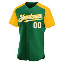 Load image into Gallery viewer, Custom Kelly Green White-Gold Authentic Raglan Sleeves Baseball Jersey
