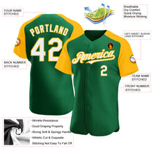Load image into Gallery viewer, Custom Kelly Green White-Gold Authentic Raglan Sleeves Baseball Jersey