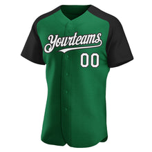 Load image into Gallery viewer, Custom Kelly Green White-Black Authentic Raglan Sleeves Baseball Jersey