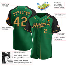 Load image into Gallery viewer, Custom Kelly Green Old Gold-Black Authentic Raglan Sleeves Baseball Jersey