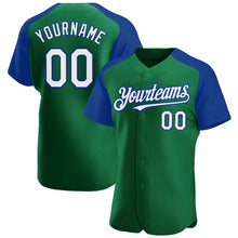 Load image into Gallery viewer, Custom Kelly Green White-Royal Authentic Raglan Sleeves Baseball Jersey