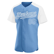 Load image into Gallery viewer, Custom Light Blue White Authentic Raglan Sleeves Baseball Jersey
