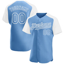 Load image into Gallery viewer, Custom Light Blue White Authentic Raglan Sleeves Baseball Jersey