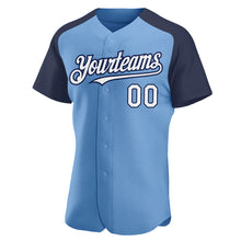 Load image into Gallery viewer, Custom Light Blue White-Navy Authentic Raglan Sleeves Baseball Jersey