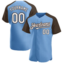 Load image into Gallery viewer, Custom Light Blue White-Brown Authentic Raglan Sleeves Baseball Jersey