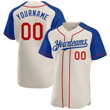 Load image into Gallery viewer, Custom Cream Red-Royal Authentic Raglan Sleeves Baseball Jersey