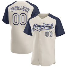Load image into Gallery viewer, Custom Cream Navy Authentic Raglan Sleeves Baseball Jersey