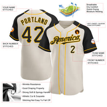 Load image into Gallery viewer, Custom Cream Black-Gold Authentic Raglan Sleeves Baseball Jersey