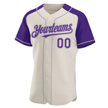 Load image into Gallery viewer, Custom Cream Purple-Gray Authentic Raglan Sleeves Baseball Jersey