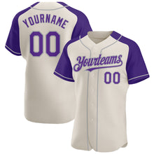 Load image into Gallery viewer, Custom Cream Purple-Gray Authentic Raglan Sleeves Baseball Jersey