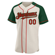 Load image into Gallery viewer, Custom Cream Red-Green Authentic Raglan Sleeves Baseball Jersey