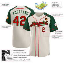 Load image into Gallery viewer, Custom Cream Red-Green Authentic Raglan Sleeves Baseball Jersey