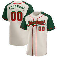 Load image into Gallery viewer, Custom Cream Red-Green Authentic Raglan Sleeves Baseball Jersey