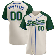 Load image into Gallery viewer, Custom Cream Green-Royal Authentic Raglan Sleeves Baseball Jersey