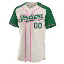Load image into Gallery viewer, Custom Cream Kelly Green-Pink Authentic Raglan Sleeves Baseball Jersey