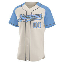 Load image into Gallery viewer, Custom Cream Light Blue-Steel Gray Authentic Raglan Sleeves Baseball Jersey