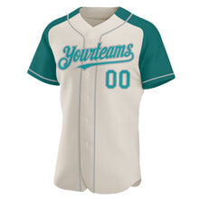 Load image into Gallery viewer, Custom Cream Teal-Gray Authentic Raglan Sleeves Baseball Jersey