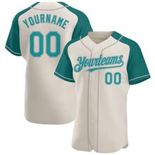 Load image into Gallery viewer, Custom Cream Teal-Gray Authentic Raglan Sleeves Baseball Jersey