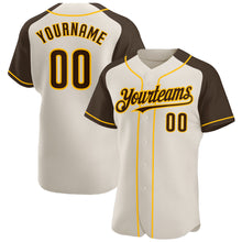 Load image into Gallery viewer, Custom Cream Brown-Gold Authentic Raglan Sleeves Baseball Jersey