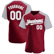 Load image into Gallery viewer, Custom Crimson White-Gray Authentic Raglan Sleeves Baseball Jersey