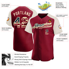 Load image into Gallery viewer, Custom Crimson Vintage USA Flag-Cream Authentic Raglan Sleeves Baseball Jersey
