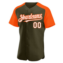 Load image into Gallery viewer, Custom Olive White-Orange Authentic Raglan Sleeves Salute To Service Baseball Jersey