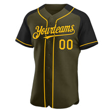 Load image into Gallery viewer, Custom Olive Gold-Black Authentic Raglan Sleeves Salute To Service Baseball Jersey
