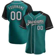 Load image into Gallery viewer, Custom Teal Gray-Black Authentic Raglan Sleeves Baseball Jersey