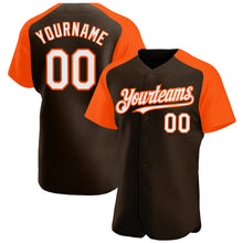 Load image into Gallery viewer, Custom Brown White-Orange Authentic Raglan Sleeves Baseball Jersey