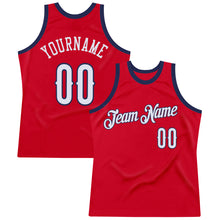 Load image into Gallery viewer, Custom Red White-Navy Authentic Throwback Basketball Jersey