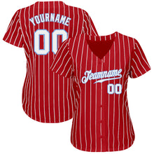 Load image into Gallery viewer, Custom Red White Pinstripe White-Light Blue Authentic Baseball Jersey