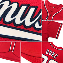 Load image into Gallery viewer, Custom Red White Pinstripe White-Light Blue Authentic Baseball Jersey