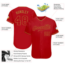 Load image into Gallery viewer, Custom Red Red-Old Gold Authentic Baseball Jersey