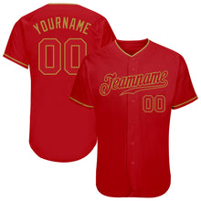 Load image into Gallery viewer, Custom Red Red-Old Gold Authentic Baseball Jersey