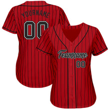 Load image into Gallery viewer, Custom Red Black Pinstripe Black-White Authentic Baseball Jersey